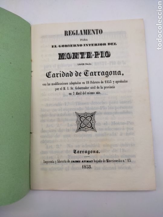 Livros antigos: Reglamento Monte-Pio de Trragona 1853