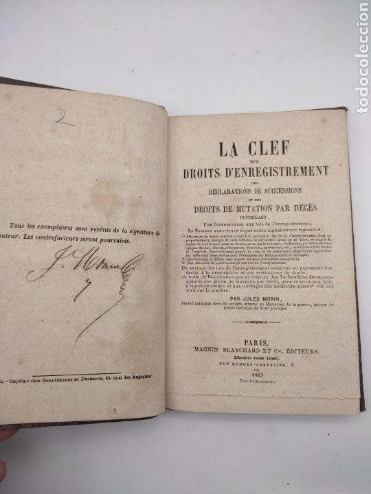 Libros antiguos: La clef des droits d'enregistrement successions 1863
