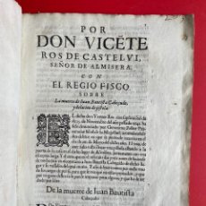 Libros antiguos: AÑO 1641 - PLEITO CONTRA VICENTE ROS, SEÑOR DE ALMISERA POR UN ASESINATO - VALENCIA - ALMISERAT. Lote 362265185