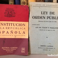 Livros antigos: LEY DE VAGOS Y MALEANTES (1933) Y CONSTITUCIÓN DE LA REPÚBLICA ESPAÑOLA, ED. CLARIDAD, 1932. Lote 363079055