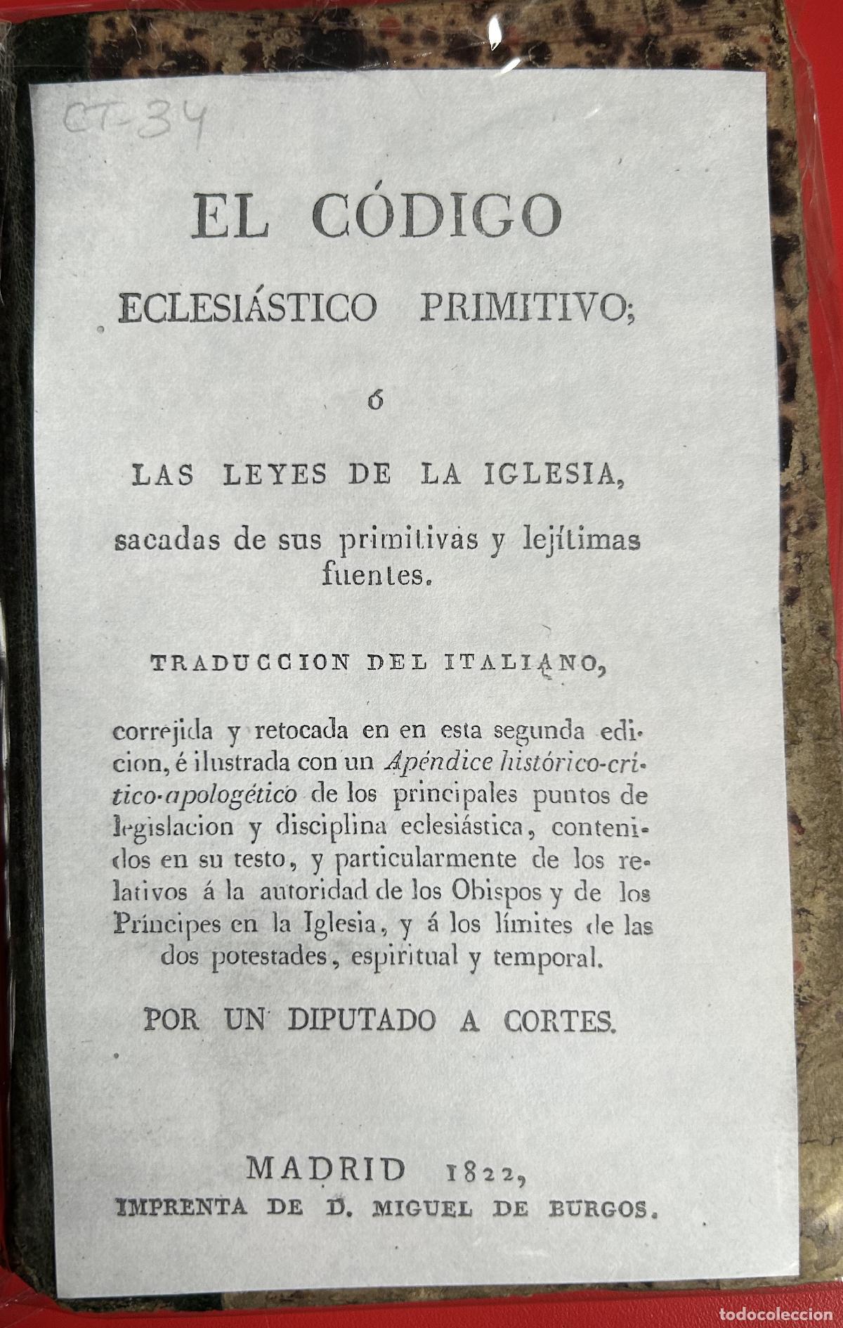 Libros antiguos: El C&oacute;digo eclesi&aacute;stico primitivo, &oacute;, Las Leyes de la Iglesia - Foto 1