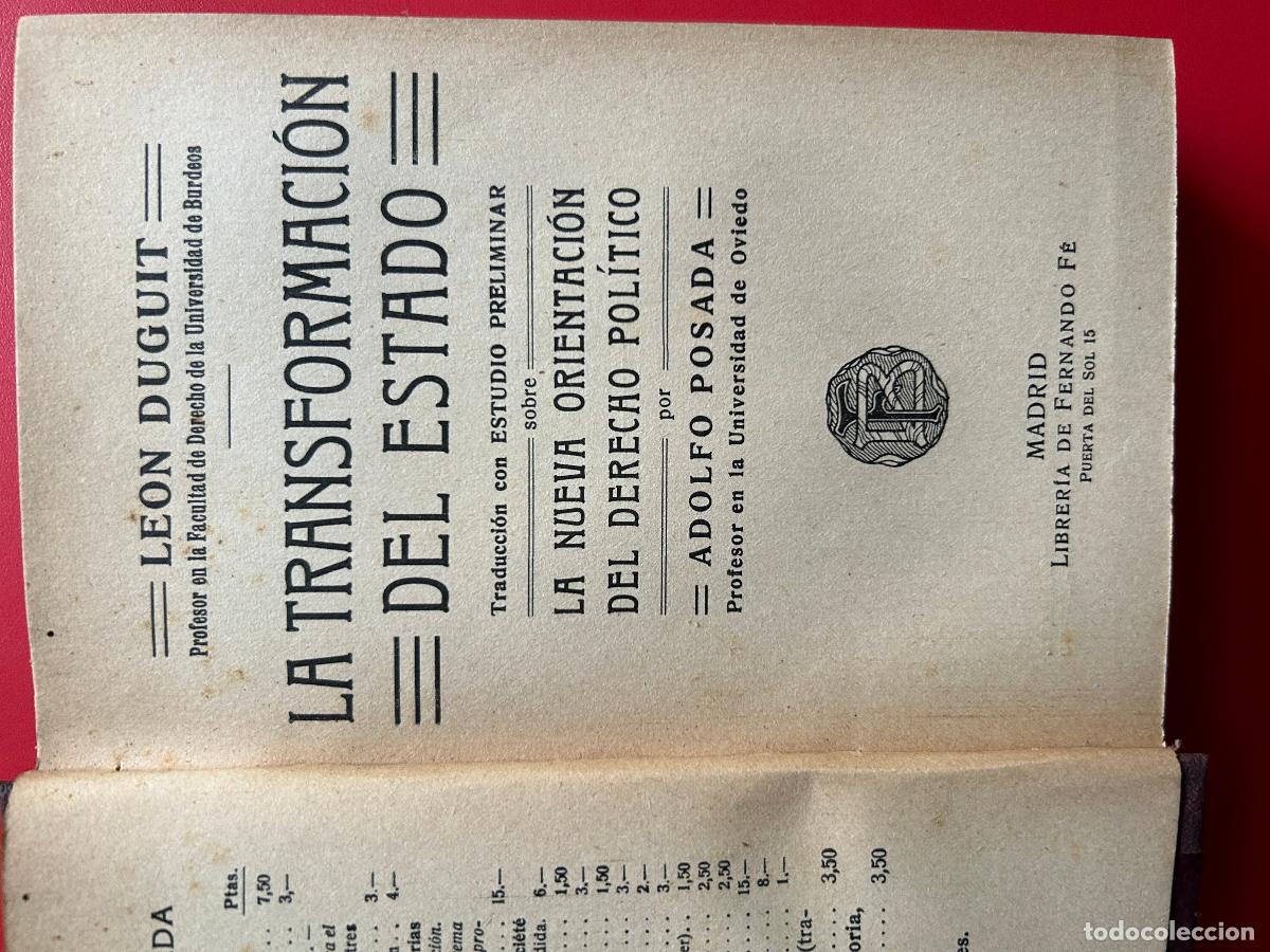 Libros antiguos: La Transformaci&oacute;n del Estado - DUGUIT L&Eacute;ON - Foto 1
