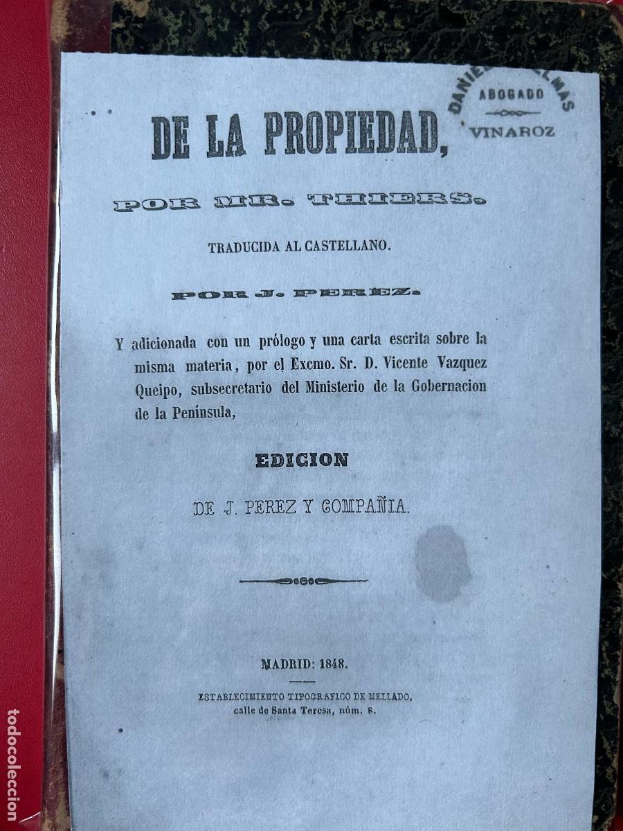 Libros antiguos: De la propiedad - THIERS - Foto 1