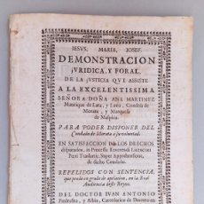 Libros antiguos: DEMOSTRACIÓN JURÍDICA Y FORAL DE LA JUSTICIA QUE ASISTE A ANA MARTINEZ MANRIQUE DE LARA 1667. Lote 398406679