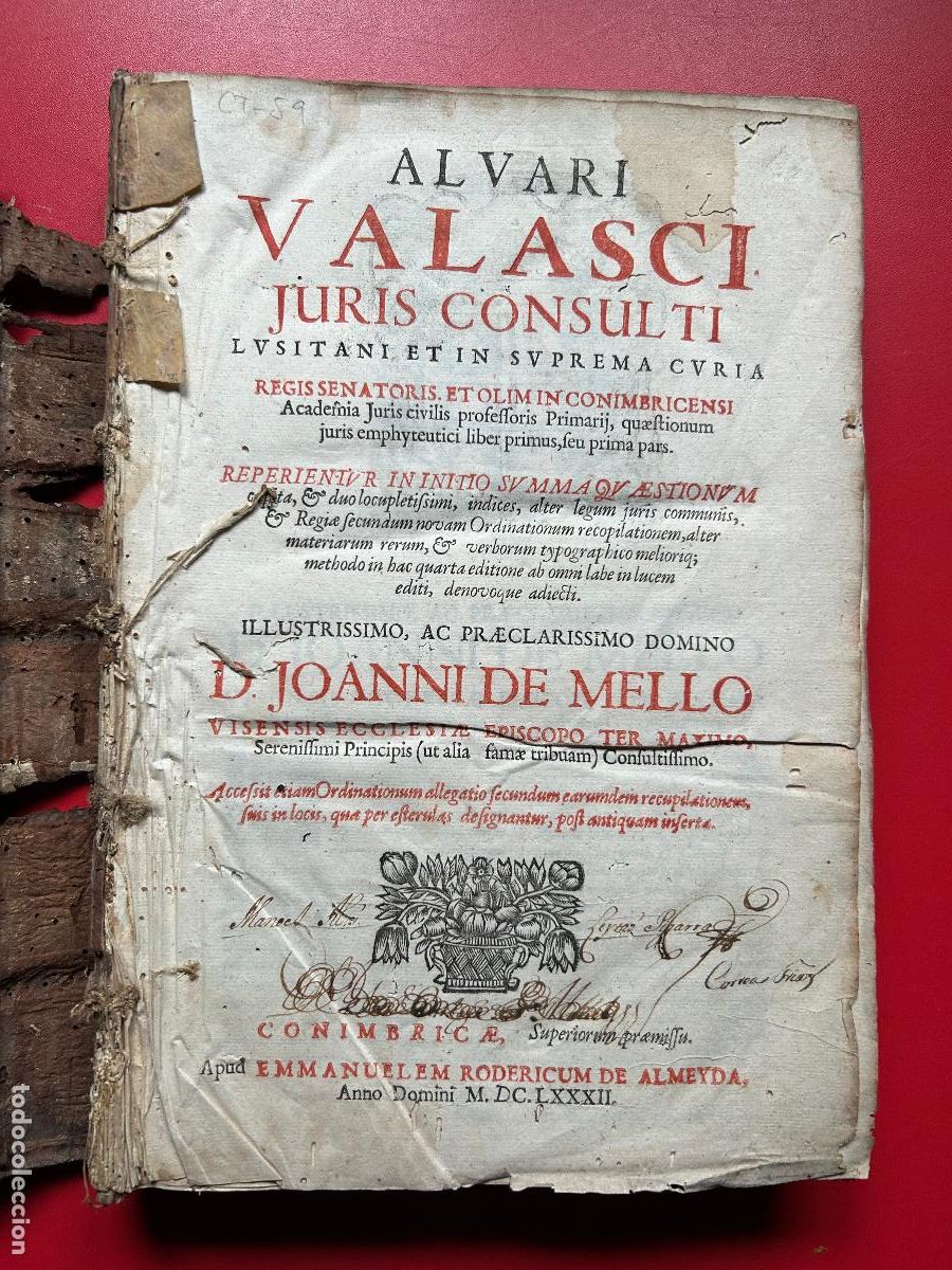Libros antiguos: PORTUGAL. De iure emphyteutico. Reperientvr in initio svmma qvaestionvm capita. - VALASCO ALVARO