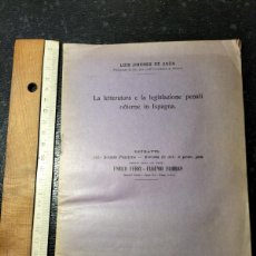 Libros antiguos: LUIS JIMÉNEZ DE ASÚA: LA LETTERATURA E LA LEGISLAZIONE PENALI ODIERNE IN ISPAGNA.. Lote 402432589
