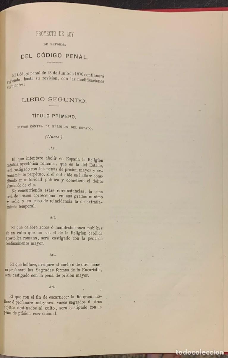 Libros antiguos: Proyecto de Ley de Reforma del Codigo Penal de 10 de Abril de 1877