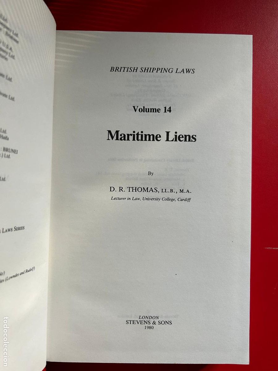 Libros antiguos: Maritime Liens - THOMAS D.R. - Foto 1