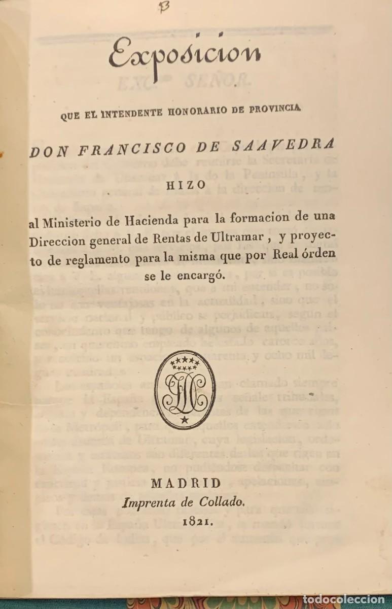 Libri antichi: Exposici&oacute;n que el Intendente Honorario de Provincia Don Francisco de Saavedra hizo al Ministerio de