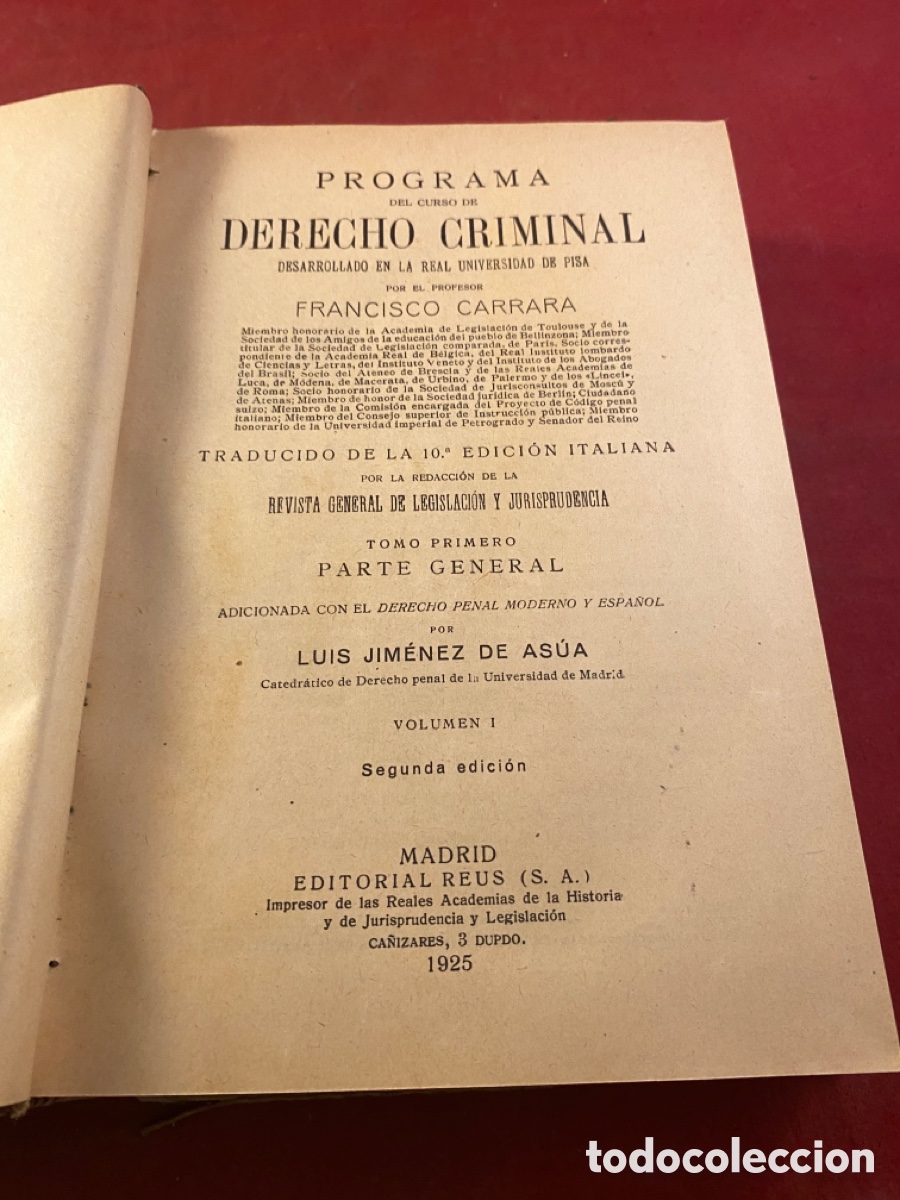 Libros antiguos: PROGRAMA DEL CURSO DE DERECHO CRIMINAL 1925 - Foto 2