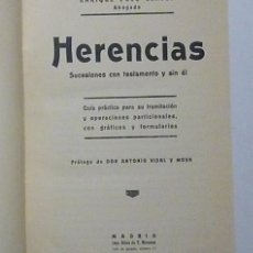 Libros antiguos: HERENCIAS SUCESIONES CON TESTAMENTO Y SIN EL POLO CLAVEL PROLOGO DE VIDAL Y MOYA 1932 HIJOS MINUESA