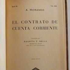 Libros antiguos: EL CONTRATO DE CUENTA CORRIENTE MORANDO PRIMERA EDICION 1933 REVISTA DE DERECHO PRIVADO