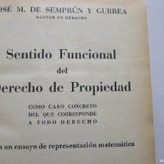 Libros antiguos: SENTIDO FUNCIONAL DEL DERECHO DE PROPIEDAD DE SEMPRUN Y GURREA 1933 REVISTA DE DERECHO PRIVADO