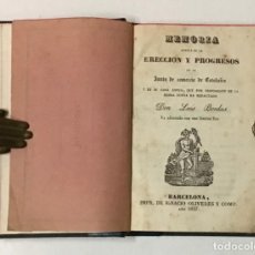 Libros antiguos: MEMORIA ACERCA DE LA ERECCIÓN Y PROGRESOS DE LA JUNTA DE COMERCIO DE CATALUÑA Y DE SU CASA LONJA.