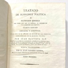 Libros antiguos: TRATADO DE ECONOMIA POLITICA O EXPOSICIÓN SENCILLA DEL MODO... - BAUTISTA SAY, JUAN - AÑO 1821