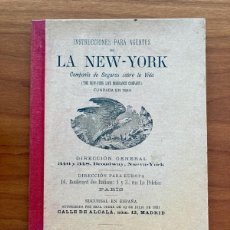 Libros antiguos: INSTRUCCIONES PARA AGENTES DE LA NEW-YORK COMPAÑIA DE SEGUROS. 1887