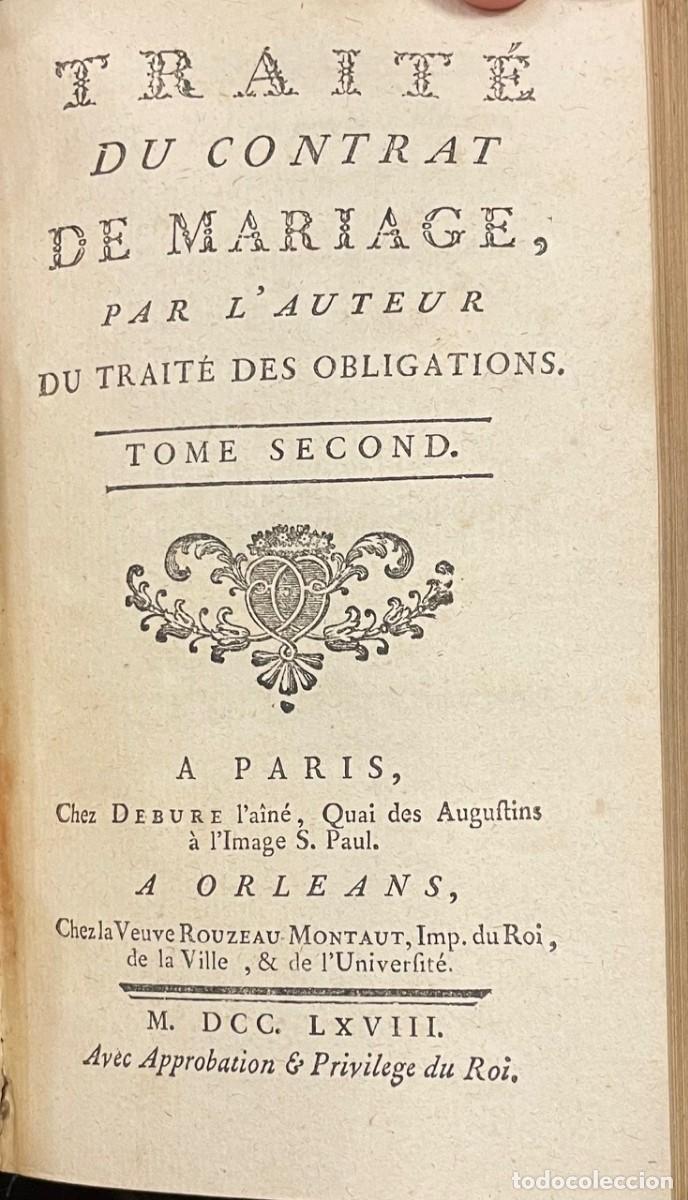 Libros antiguos: Trait&eacute; du Contrat de Mariage - Foto 3