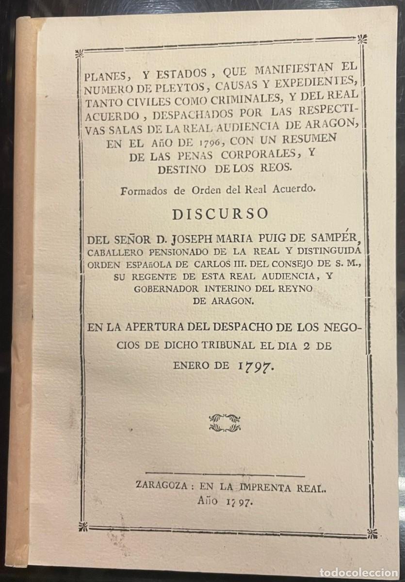 Libri antichi: Planes y Estados Que Manifiestan El n&ordm; De Pleytos, Causas y Expedientes. Real Audiencia de Aragon