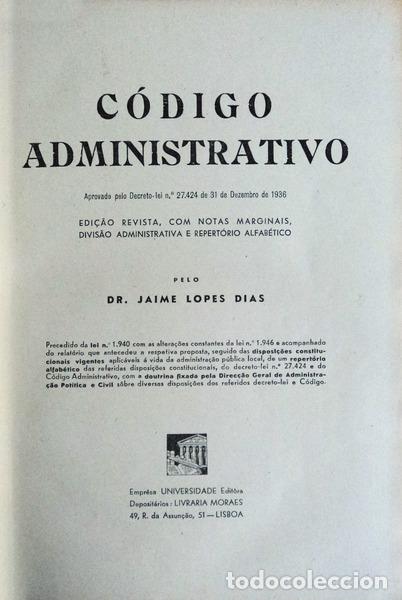 Libros antiguos: LOPES DIAS. (Jaime) - C&Oacute;DIGO ADMINISTRATIVO. - Foto 1