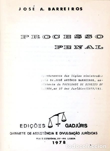 Libros antiguos: BARREIROS. (Jos&eacute; A.) - PROCESSO PENAL. - Foto 2