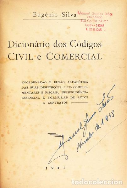 Libros antiguos: SILVA. (Eug&eacute;nio) - DICION&Aacute;RIO DOS C&Oacute;DIGOS CIVIL E COMERCIAL. - Foto 1