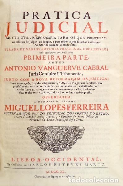 Libros antiguos: VANGUERVE CABRAL. (Antonio) - PRATICA JUDICIAL. - Foto 1