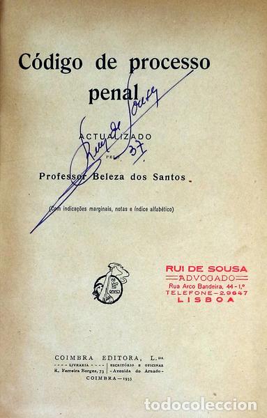 Libros antiguos: BELEZA DOS SANTOS. - C&Oacute;DIGO DE PROCESSO PENAL. - Foto 1