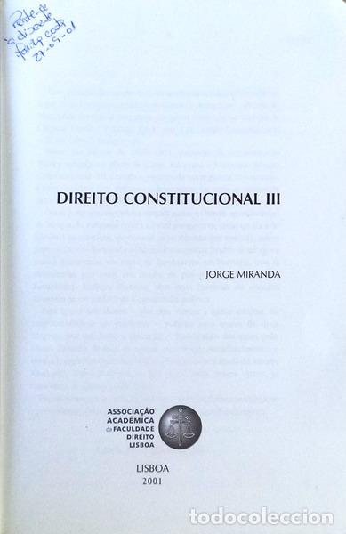 Libros antiguos: MIRANDA. (Jorge) - DIREITO CONSTITUCIONAL III. - Foto 2