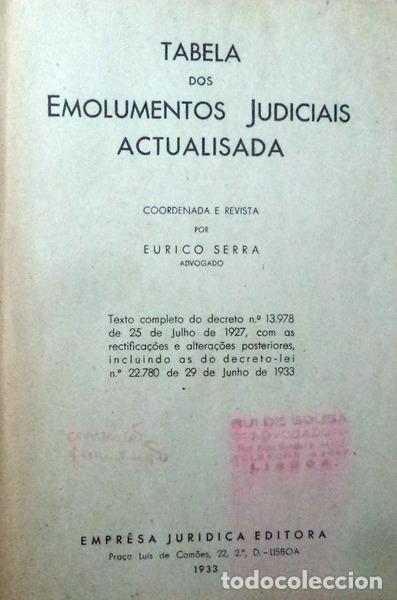 Libros antiguos: TABELA DOS EMOLUMENTOS JUDICIAIS.