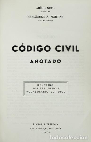 Libros antiguos: NETO. (Ab&iacute;lio) e Herl&acirc;nder A. MARTINS. - C&Oacute;DIGO CIVIL ANOTADO. - Foto 1