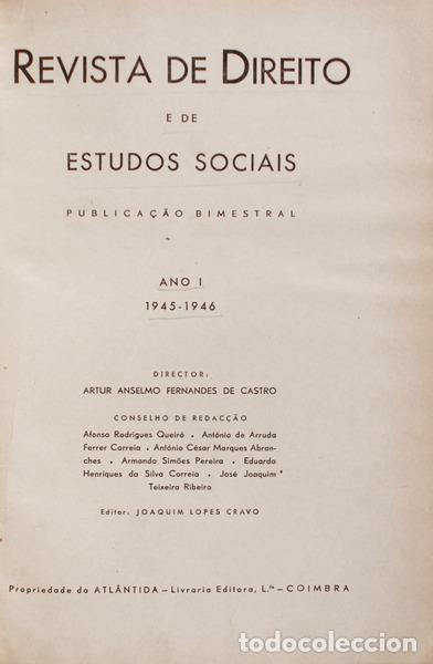 Libros antiguos: FERNANDES DE CASTRO. (Artur Anselmo de) - REVISTA DE DIREITO E DE ESTUDOS SOCIAIS.