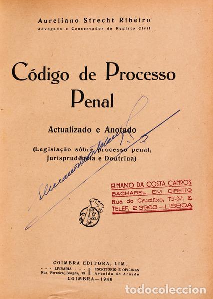 Libros antiguos: STRECHT RIBEIRO. (Aureliano) - C&Oacute;DIGO DE PROCESSO PENAL - Foto 1