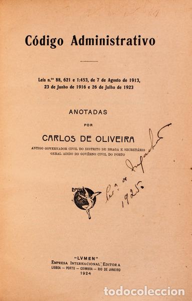 Libros antiguos: OLIVEIRA. (Carlos de) - C&Oacute;DIGO ADMINISTRATIVO. - Foto 1