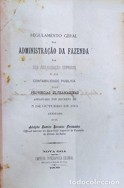 Libros antiguos: SOCRATES FERNANDES. (Adolpho Ramiro) - REGULAMENTO GERAL DA ADMINISTRA&Ccedil;&Atilde;O DA FAZENDA,