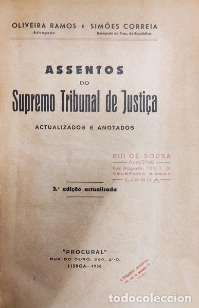 Libros antiguos: OLIVEIRA RAMOS e Sim&otilde;es Correia. - ASSENTOS DO SUPREMO TRIBUNAL DE JUSTI&Ccedil;A. [2.&ordf; EDI&Ccedil;&Atilde;O]