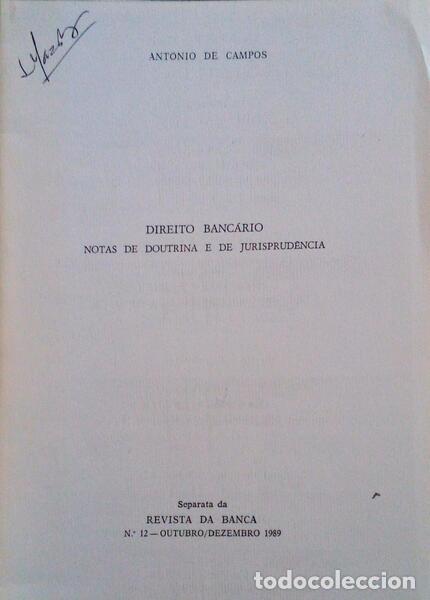 Libros antiguos: CAMPOS. (Ant&oacute;nio de) - DIREITO BANC&Aacute;RIO. NOTAS DE DOUTRINA E DE JURISPRUD&Ecirc;NCIA.
