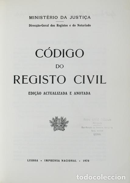 Libros antiguos: C&Oacute;DIGO DO REGISTO CIVIL. [1970] - Foto 1
