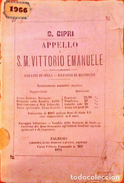 Libri antichi: CIPRI. (Gaspare) - APPELLO A S. M. VITTORIO EMANUELE.