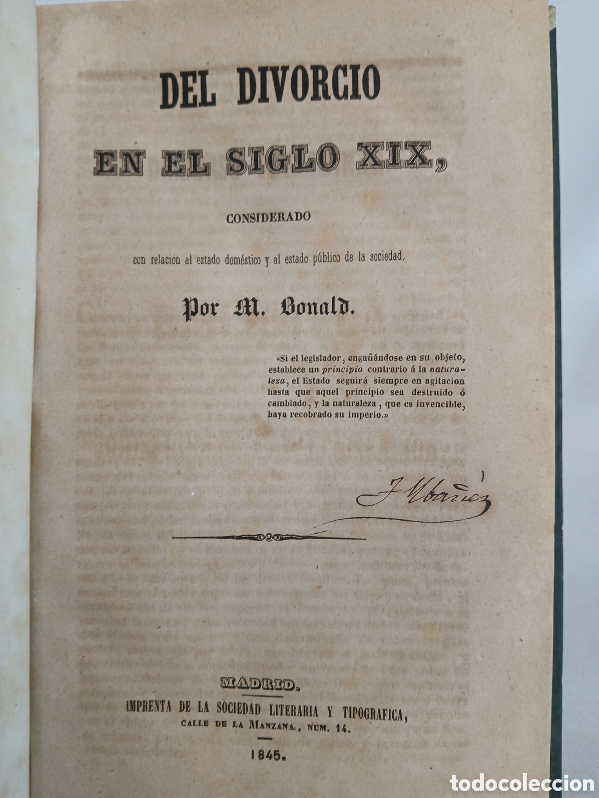 Libros antiguos: DEL DIVORCIO EN EL SIGLO XIX, MADRID 1845