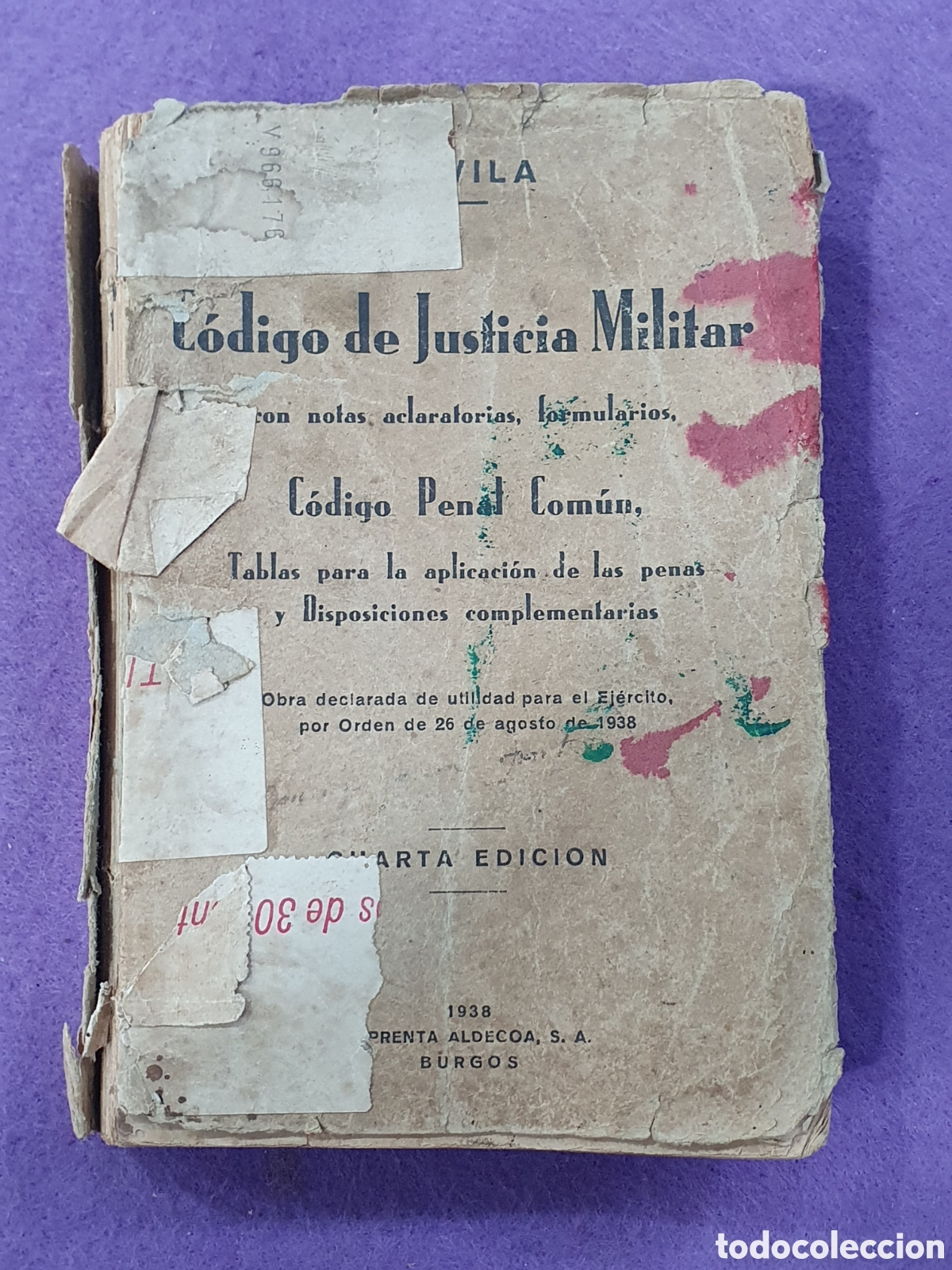 Libros antiguos: C&oacute;digo de Justicia Militar. 1938. Aldecoa, Burgos. (L98)