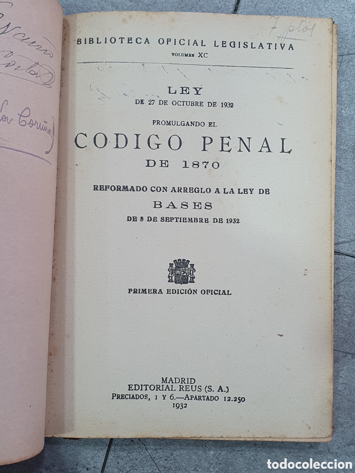 Libros antiguos: C&oacute;digo Penal de 1870. 1932. Rep&uacute;blica. (B) - Foto 3