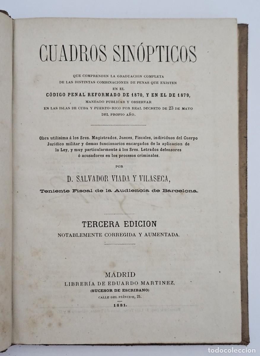 Livres anciens: 1881-CUADROS SINOPTICOS-PENAS-SALVADOR VIADA Y VILASECA-IMP. EDUARDO MARTINEZ-TERCERA EDICI&Oacute;N-MADRID
