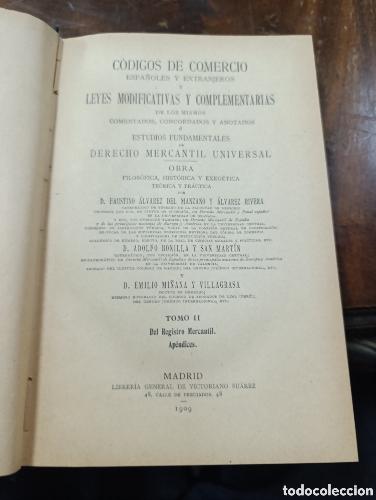 Libros antiguos: ALVAREZ DE MANZANO C&oacute;digos de Comercio II 1909 - Foto 1