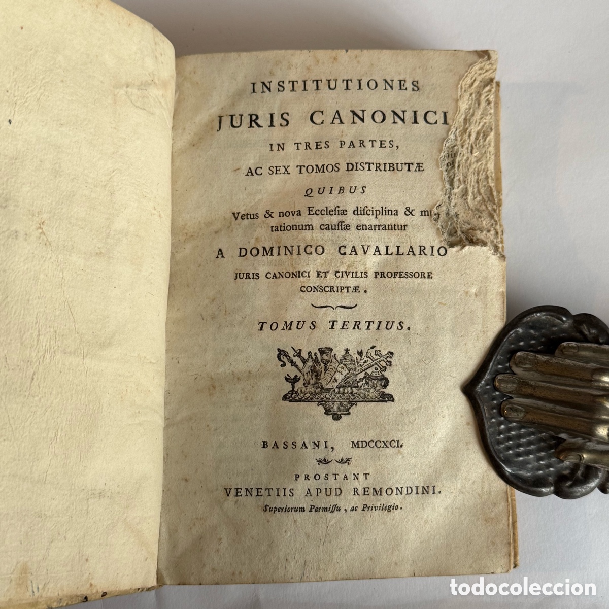 Libros antiguos: 1791 - Institutiones Juris Canonici - Tomo III - Dominico Cavallario - Pergamino - Derecho Can&oacute;nico