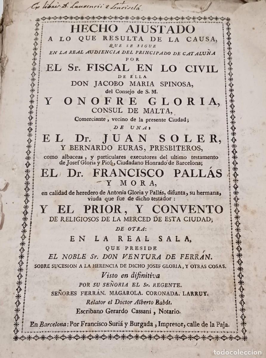 Libros antiguos: MUY RARO: 4 LIBROS SOBRE EL CONFLICTO POR LA HERENCIA DE JOSEP GLORIA I PIC&Oacute; (1723-1782) - S. XVIII
