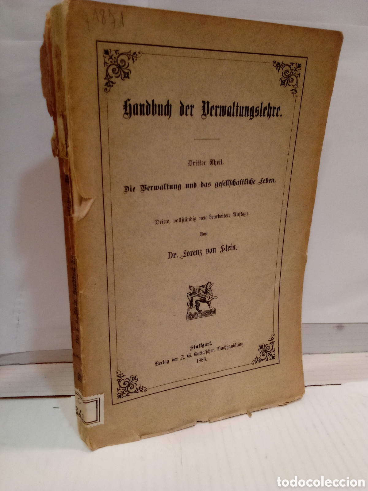 Libros antiguos: Dr. Lorenz Von Stein Handbuch der Dermaltungslehre