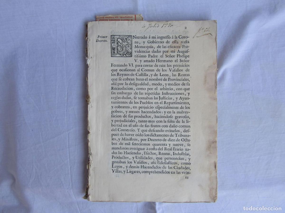 Libros antiguos: Extinci&oacute;n Rentas Provinciales Reinos Castilla y Le&oacute;n y Madrid &Uacute;nica Contribuci&oacute;n. 1770. Incompleto.