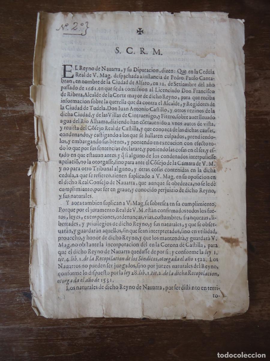 Libros antiguos: Tudela Navarra Alfaro La Rioja. Sobre las aguas sobradas del R&iacute;o Alhama. S. XVII