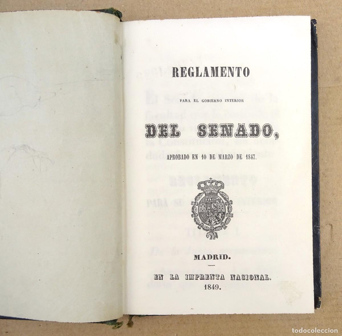 Old books: REGLAMENTO DEL SENADO Madrid 1849 Imprenta Nacional