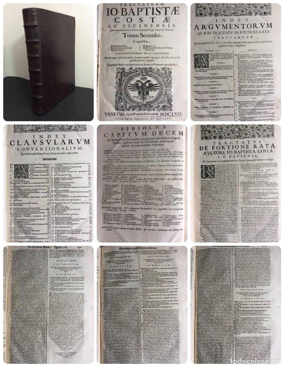 Libros antiguos: Tractatuum IO: BAPTISTAE COSTAE. I.C. TICINIENSIS Sacrorum Canonum...1671. Exemplar muito raro